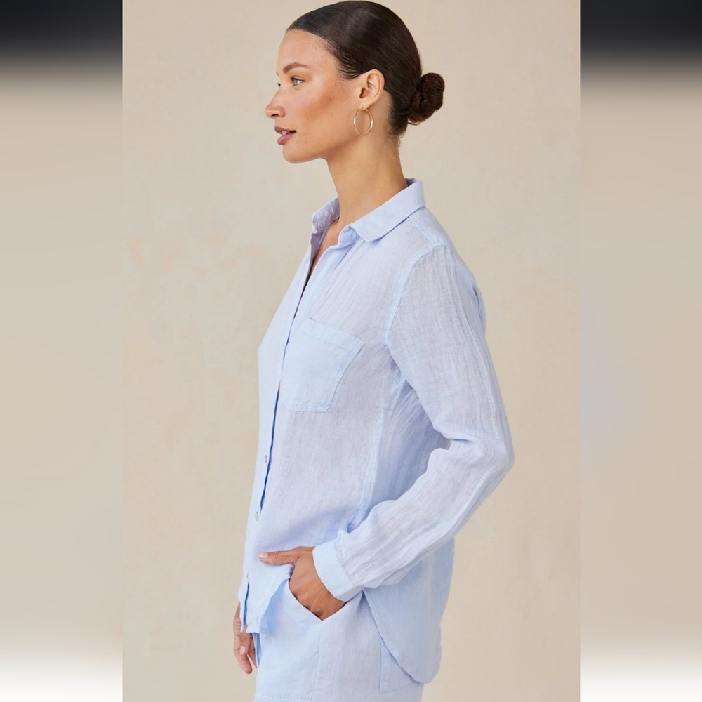 Bella Dahl Linen Pocket Button Down In Perennial Blue XS - Picture 3 of 10